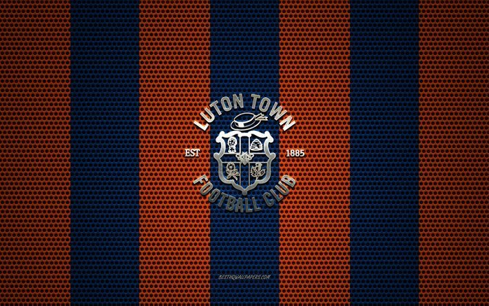 Luton Town FC logo, English football club, metal emblem, orange-black metal mesh background, Luton Town FC, EFL Championship, Luton, Bedfordshire, England, football