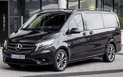 Mercedes-Benz Vito, 2020, front view, exterior, black minivan, new black Vito, german cars, Mercedes