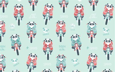panda in moto, cartone animato panda modello, 4k, sfondo con panda, creativo, panda texture, bambini texture, cartone animato panda sfondo, panda, modelli, sfondi bambini