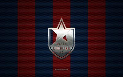 North Carolina FC logo, American soccer club, metal emblem, blue red metal mesh background, North Carolina FC, USL, Cary, North Carolina, USA, soccer