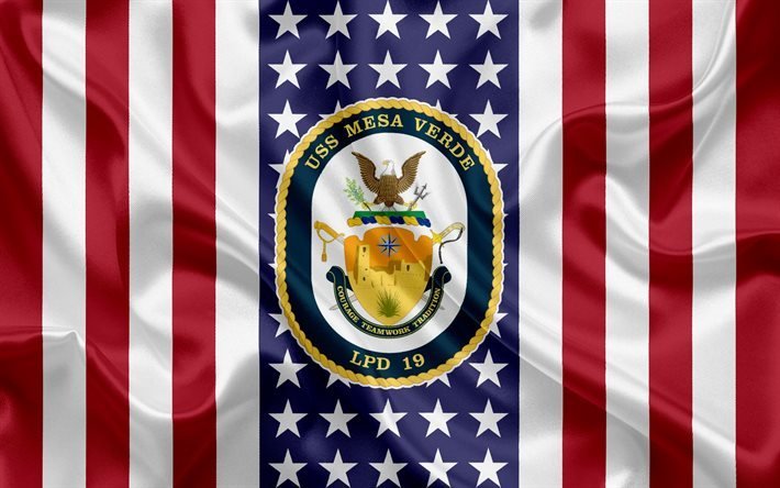 USSメサヴェルデエンブレム, LPD-19, アメリカのフラグ, 米海軍, 米国, USSメサヴェルデバッジ, 米軍艦, エンブレム、オンラメサヴェルデ