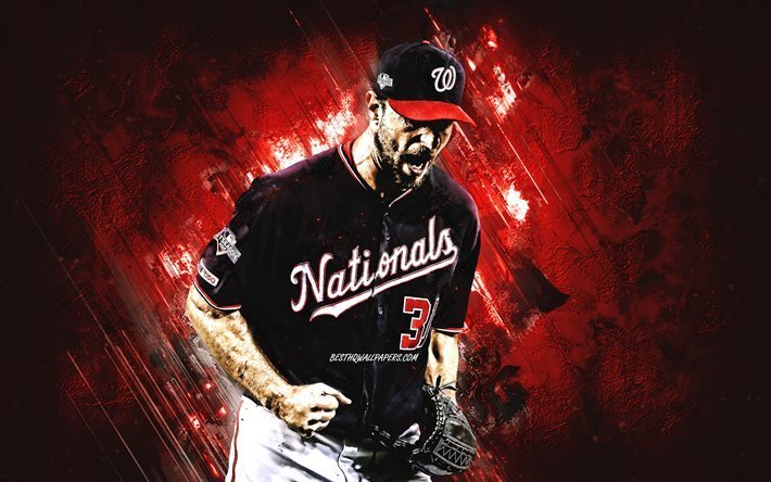 Max Scherzer, ワシントンの人, MLB, 肖像, 赤石の背景, 野球, メジャーリーグベースボール