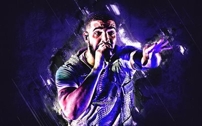 Drake, portrait, canadian singer, purple stone background, popular singers, Aubrey Drake Graham
