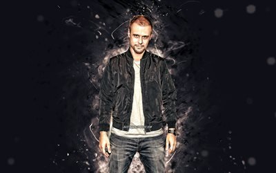 Armin Van Buuren, 4k, white neon lights, music stars, Dutch DJs, fan art, superstars, creative, Armin Van Buuren 4K