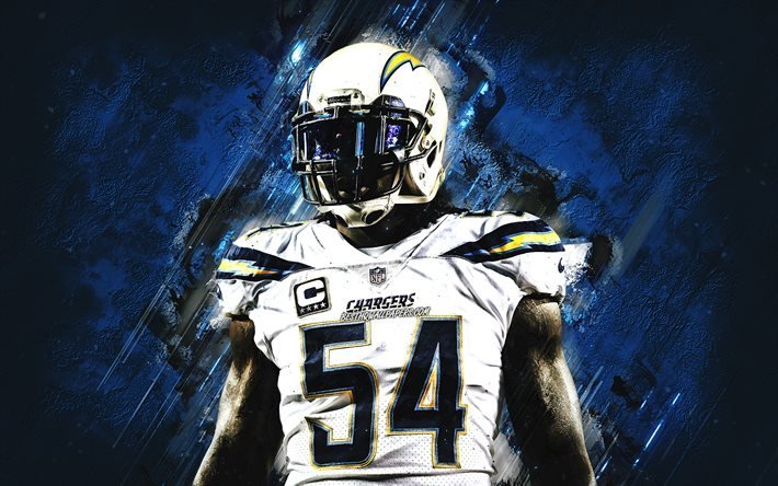 Melvin Ingram, Los Angeles Chargers, NFL, american football, portrait, blue stone background, National Football League