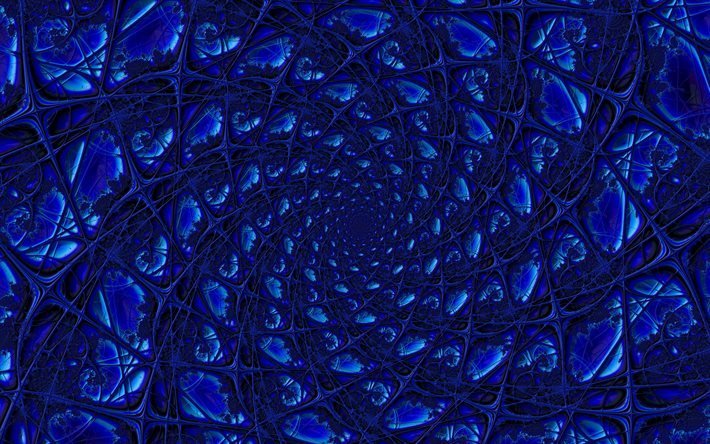 bleu vortex, 4k, art fractal, cr&#233;atif, spirale, abstrait vortex, art 3D, vortex, fractales