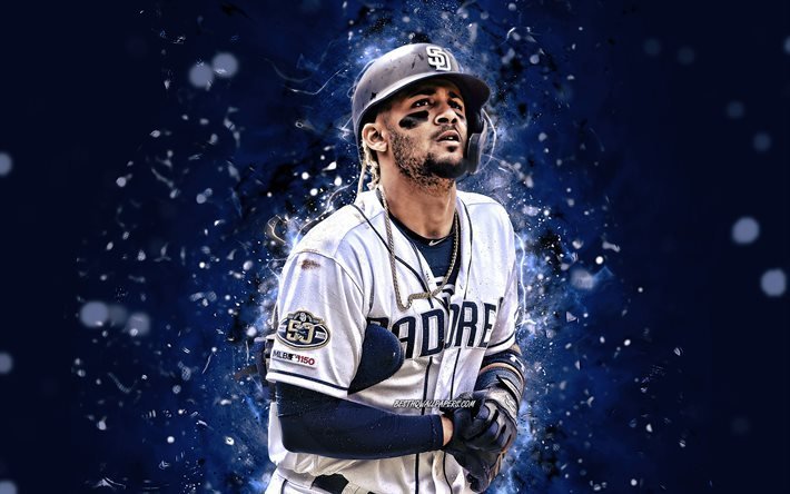 Fernando Tatis, 4k, MLB, Padres de San Diego, base, b&#233;isbol, Fernando Gabriel Tat&#237;s Sr, de la Liga Mayor de B&#233;isbol, luces de ne&#243;n, Fernando Tatis Padres de San Diego, Fernando Tatis 4K