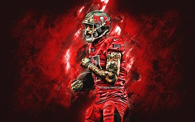 Mike Evans, Tampa Bay Buccaneers, NFL, american football, portrait, red stone background, National Football League, USA