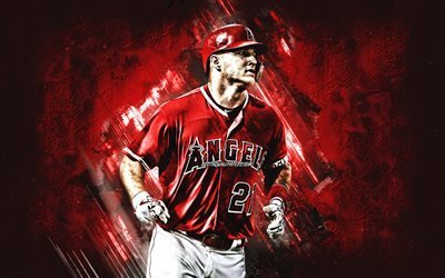 Michael Trout, Los Angeles Angels, MLB, portrait, baseball, red stone background, Major League Baseball, USA