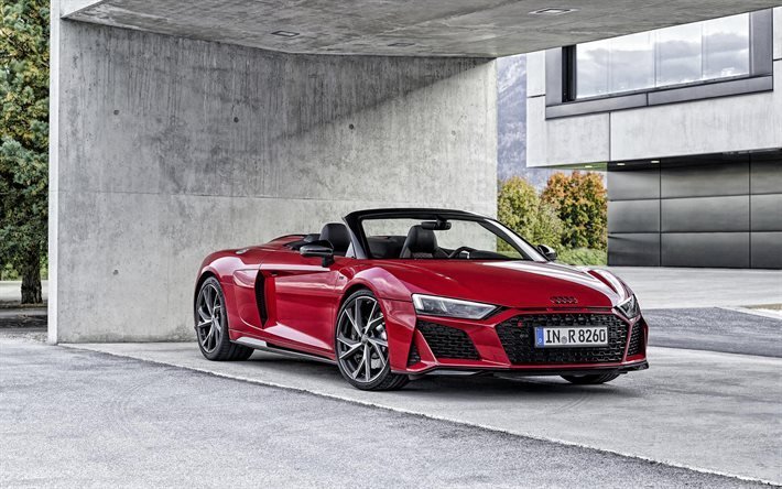 2020, Audi R8 RWD, front view, exterior, red roadster, new red R8 RWD, german cars, Audi