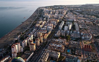 Velez-Malaga, Torre del Mar, view of the height, aero view, evening, sunset, Malaga, Andalusia, Spain