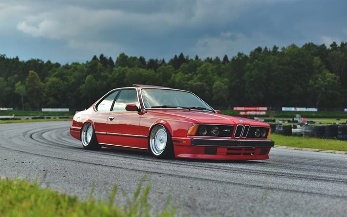 BMW 635 CSi, BMW E24, red coupe, tuning E24, lowrider, German cars, BMW, Coupe 6 Series