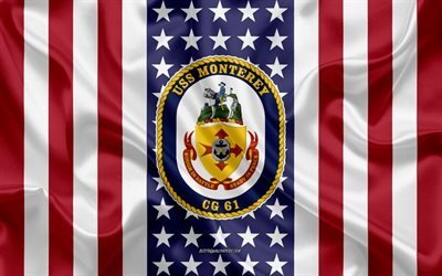 uss monterey emblem, cg-61, american flag, us-navy, usa, uss monterey abzeichen, us-kriegsschiff, wappen der uss monterey