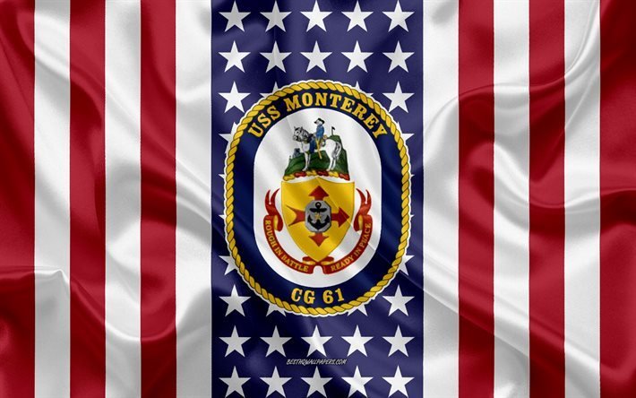 USS Monterey USS Monterey Amblemi, CG-61, Amerikan Bayrağı, ABD Deniz Kuvvetleri, ABD, USS Monterey Rozet, ABD savaş gemisi, Amblemi