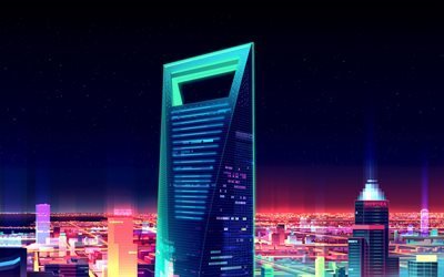 Abstract cityscapes, Shanghai World Financial Center, Aurora Building, metropolis, skyscrapers, China, Asia, Shanghai, Abstract Shanghai
