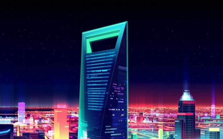 Resumo paisagens de cidade, Shanghai World Financial Center, Aurora Constru&#231;&#227;o, metr&#243;pole, arranha-c&#233;us, China, &#193;sia, Xangai, Resumo De Xangai
