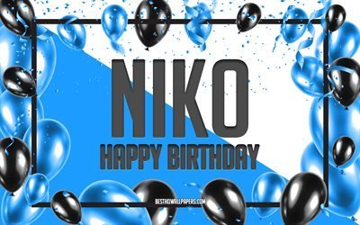 happy birthday, niko, geburtstag luftballons, hintergrund, tapeten, die mit namen, niko alles gute zum geburtstag, blaue luftballons geburtstag hintergrund, gru&#223;karte, geburtstag niko