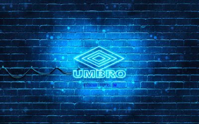 Umbro bleu logo, 4k, bleu brickwall, logo Umbro, de marques de sport, Umbro n&#233;on logo Umbro