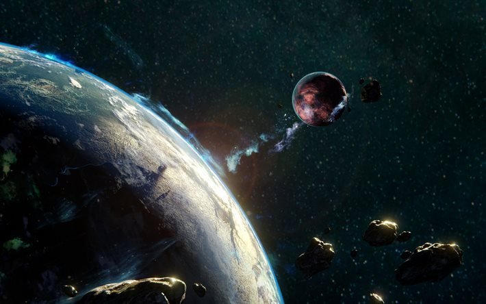 ダウンロード画像 4k 地球 小惑星 デジタルアート 隕石 銀河 Sci Fi 宇宙 の 惑星 地球から宇宙 フリー のピクチャを無料デスクトップの壁紙