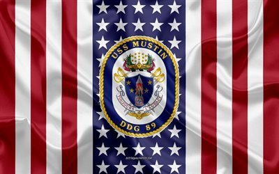 USS Mustin Emblem, DDG-89, American Flag, US Navy, USA, USS Mustin Badge, US warship, Emblem of the USS Mustin