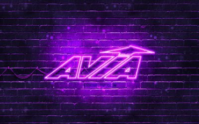 アヴィア紫ロゴ, 4k, 紫brickwall, アヴィアロゴ, スポーツブランド, アヴィアのネオンのロゴ, 私の祖母