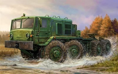 MAZ-537, artwork, tractor unit, Belarusian Army, military trucks, MAZ