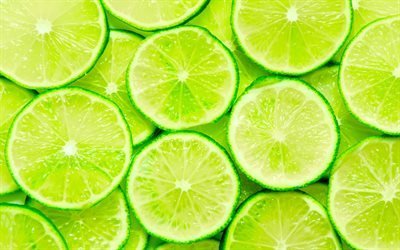 limes, green lemons, lemon wedges, tropical fruits, lemons, fruits, lemon textures, food textures, background with lemons