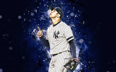 Luis Cessa, 4k, MLB, New York Yankees, pitcher, baseball, Luis Enrique Cessa, Major League Baseball, neon lights, Luis Cessa New York Yankees, Luis Cessa 4K, NY Yankees