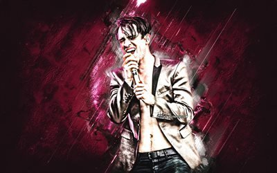 Brendon Urie, Panic At the Disco, American rock band, portrait, american rock singer, purple stone background, popular singers