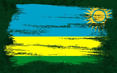 4k, Rwandas flagga, grungeflaggor, afrikanska l&#228;nder, nationella symboler, penseldrag, grungekonst, Afrika, Rwanda