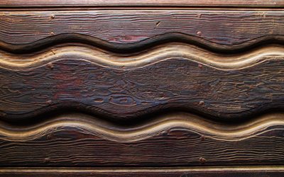 mod&#232;les de vagues en bois, 4k, textures ondul&#233;es en bois, arri&#232;re-plans en bois, textures en bois, fond avec des vagues, vagues en bois