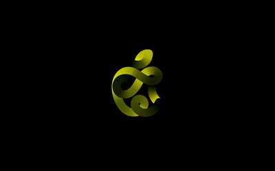 Apple yellow logo, 4k, minimalism, black background, Apple abstract logo, Apple 3D logo, creative, Apple