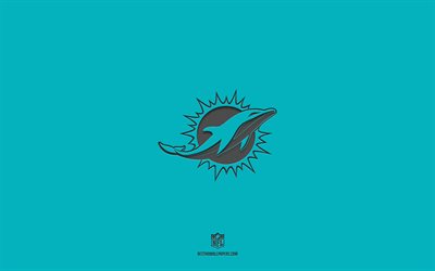 Miami Dolphins, turquoise background, American football team, Miami Dolphins emblem, NFL, USA, American football, Miami Dolphins logo