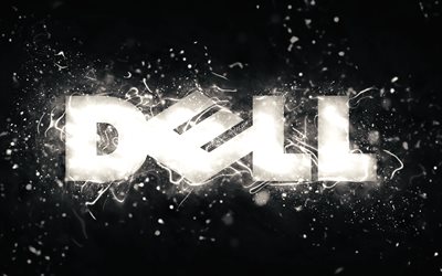 Logo blanc Dell, 4k, néons blancs, créatif, fond abstrait noir, logo Dell, marques, Dell