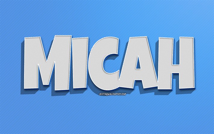 Micah, fond de lignes bleues, fonds d&#39;&#233;cran avec des noms, nom de Micah, noms masculins, carte de voeux Micah, dessin au trait, photo avec le nom de Micah