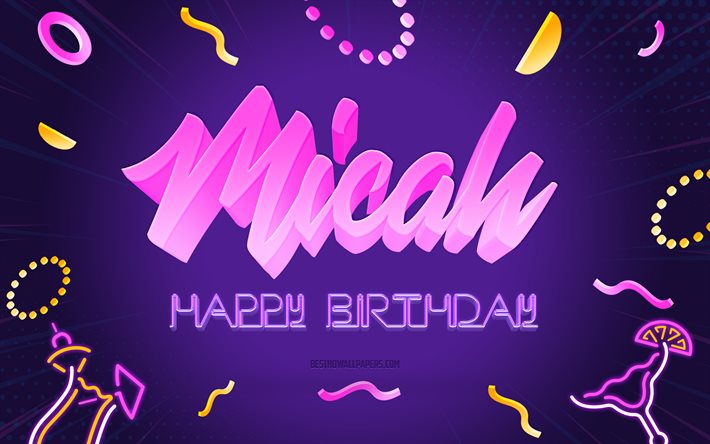 Joyeux anniversaire Micah, 4k, fond de f&#234;te pourpre, Micah, art cr&#233;atif, joyeux anniversaire Micah, nom Micah, anniversaire Micah, fond de f&#234;te d&#39;anniversaire