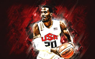Michael Conley, USA national basketball team, USA, American basketball player, portrait, United States Basketball team, red stone background