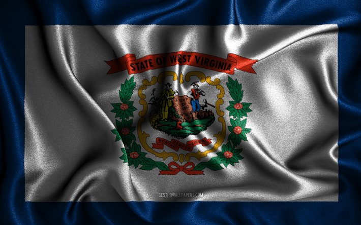 West Virginia-flagga, 4k, v&#229;giga sidenflaggor, amerikanska stater, USA, tygflaggor, 3D-konst, West Virginia, West Virginia 3D-flagga