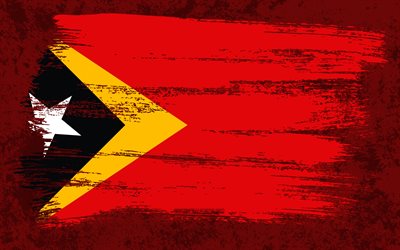 4k, Flag of Timor-Leste, grunge flags, Asian countries, national symbols, brush stroke, Timor-Leste flag, grunge art, Asia, Timor-Leste