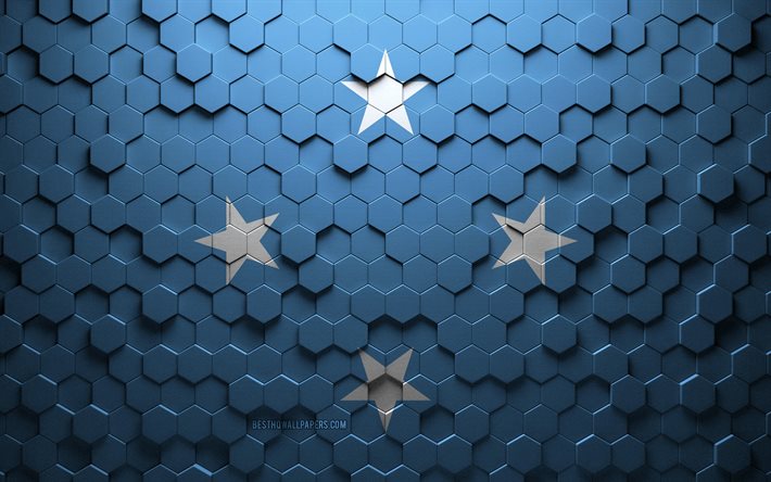 Flag of Micronesia, honeycomb art, Micronesia hexagons flag, Micronesia, 3d hexagons art, Micronesia flag