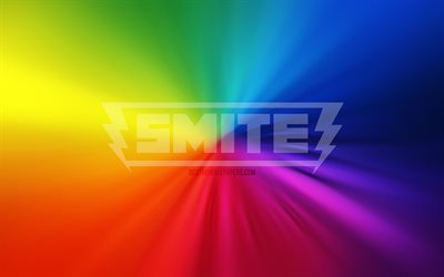 smite-logo, 4k, wirbel, regenbogenhintergr&#252;nde, kreativ, grafik, spielemarken, smite