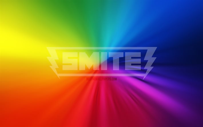 Smite-logotyp, 4k, vortex, regnb&#229;gsbakgrunder, kreativ, konstverk, spelm&#228;rken, Smite