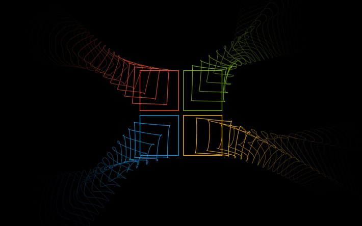 windows-logo, schwarzer hintergrund, windows-logo-abstraktion, windows-logo-linien, kreative kunst, windows