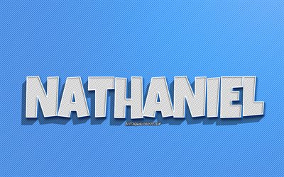 Nathaniel, blue lines background, wallpapers with names, Nathaniel name, male names, Nathaniel greeting card, line art, picture with Nathaniel name