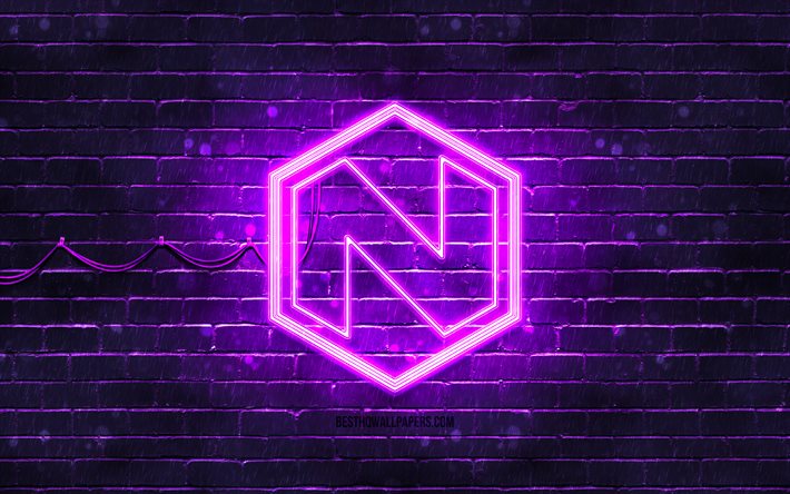 Nikola violett logotyp, 4k, violett brickwall, Nikola logo, bilm&#228;rken, Nikola neon logo, Nikola