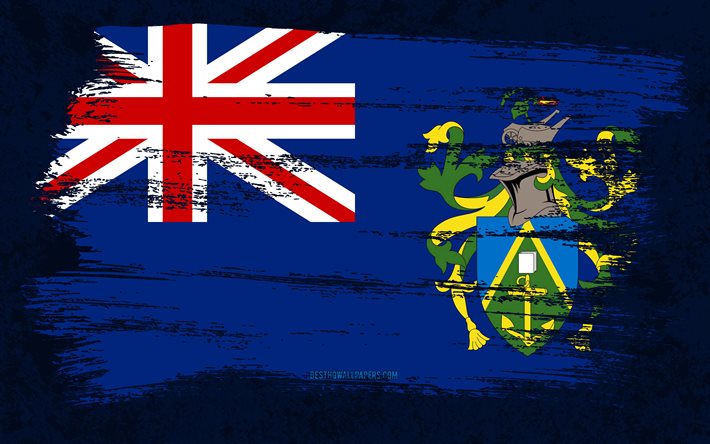 4k, ピトケアン諸島の旗, グランジフラグ, オセアニア諸国, 国のシンボル, ブラシストローク, ピトケアン諸島, グランジアート, オセアニア