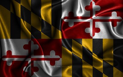 Maryland flagga, 4k, v&#229;giga sidenflaggor, amerikanska stater, USA, Marylands flagga, tygflaggor, 3D-konst, Maryland, Maryland 3D-flagga
