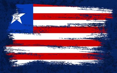 4k, Liberias flagga, grungeflaggor, afrikanska l&#228;nder, nationella symboler, penseldrag, liberiansk flagga, grungekonst, Afrika, Liberia