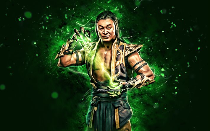 Shang Tsung, 4k, luzes de n&#233;on verdes, MK11, Mortal Kombat 11, criativo, Mortal Kombat, Shang Tsung Mortal Kombat