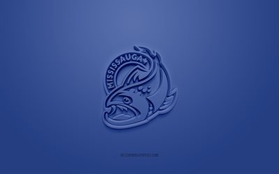Mississauga Steelheads, kreativ 3D-logotyp, bl&#229; bakgrund, OHL, 3d-emblem, Canadian Hockey Team, Ontario Hockey League, Ontario, Canada, 3d art, hockey, Mississauga Steelheads 3d-logotyp